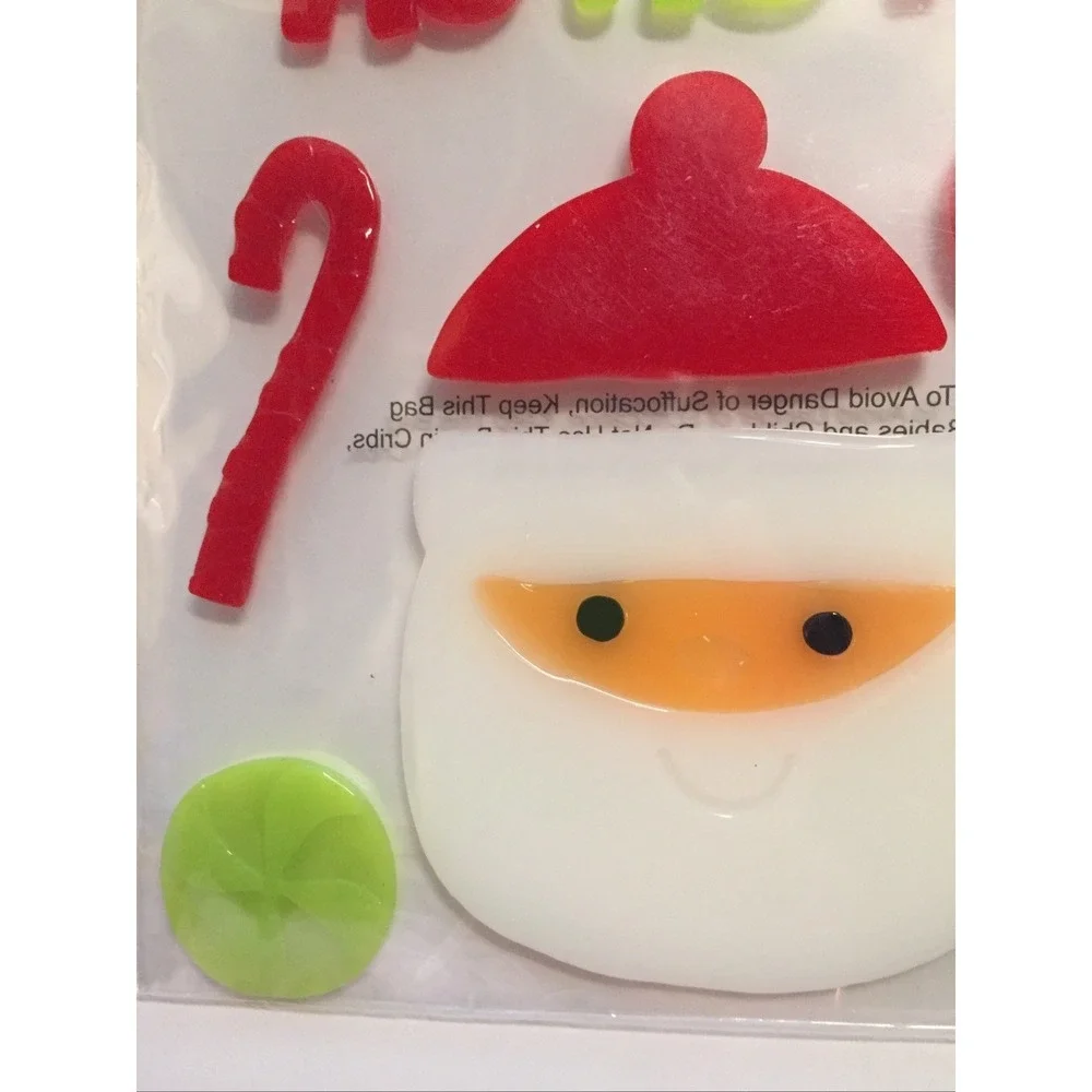 NEW Christmas Santa Claus Candy Canes Peppermint HO HO HO window Gel Clings 9 pc